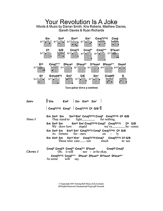 Funeral For A Friend Your Revolution Is A Joke Sheet Music Notes & Chords for Lyrics & Chords - Download or Print PDF