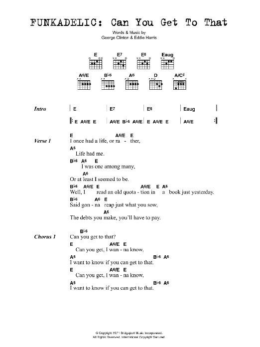 Funkadelic Can You Get To That Sheet Music Notes & Chords for Lyrics & Chords - Download or Print PDF