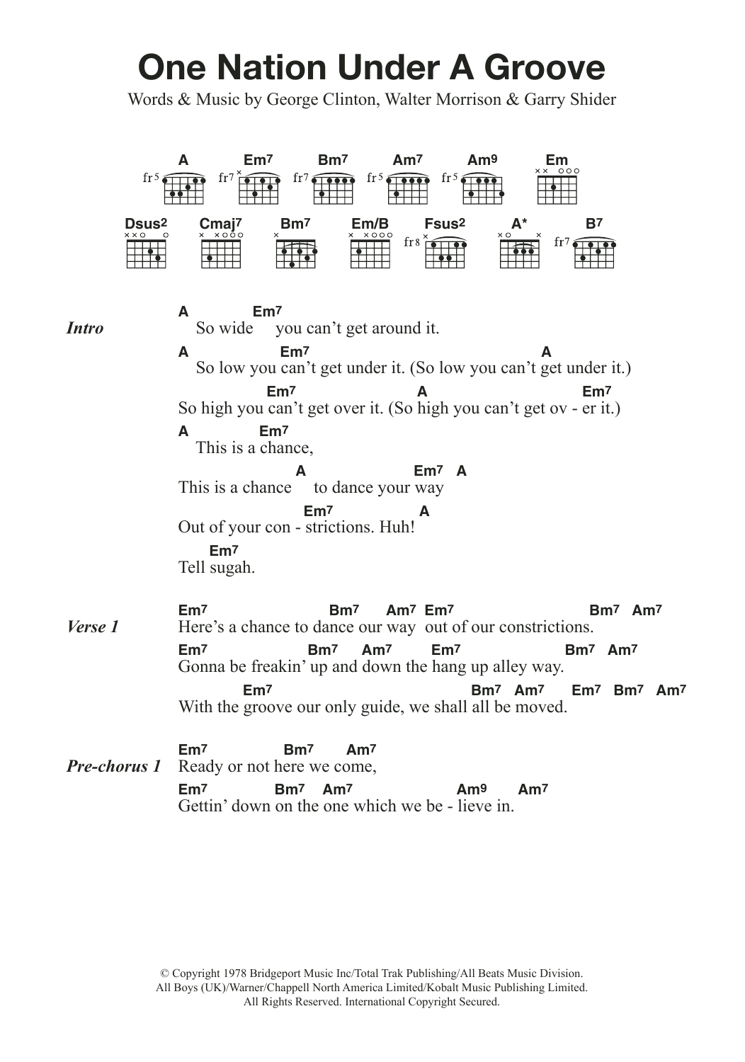 Funkadelic One Nation Under A Groove Sheet Music Notes & Chords for Lyrics & Chords - Download or Print PDF