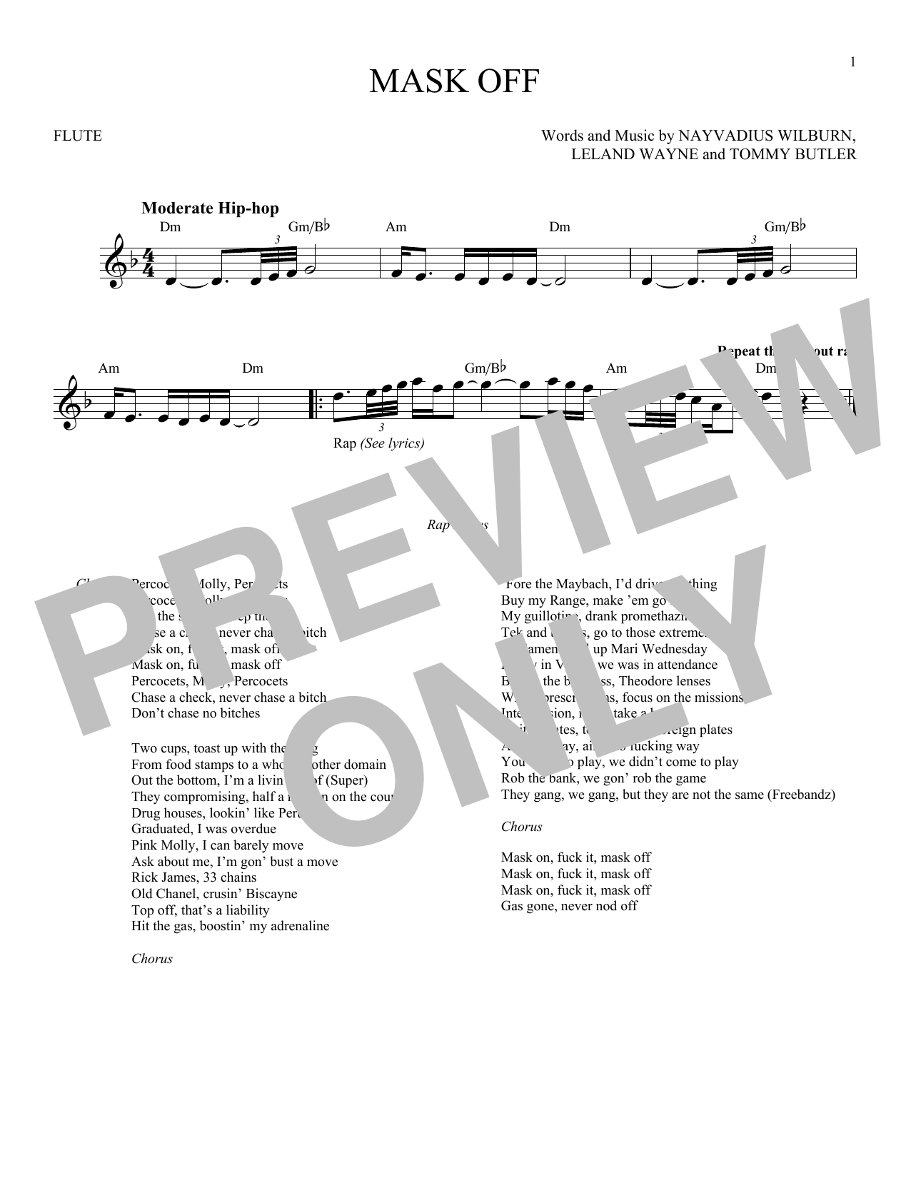 Future Mask Off Sheet Music Notes & Chords for Flute - Download or Print PDF