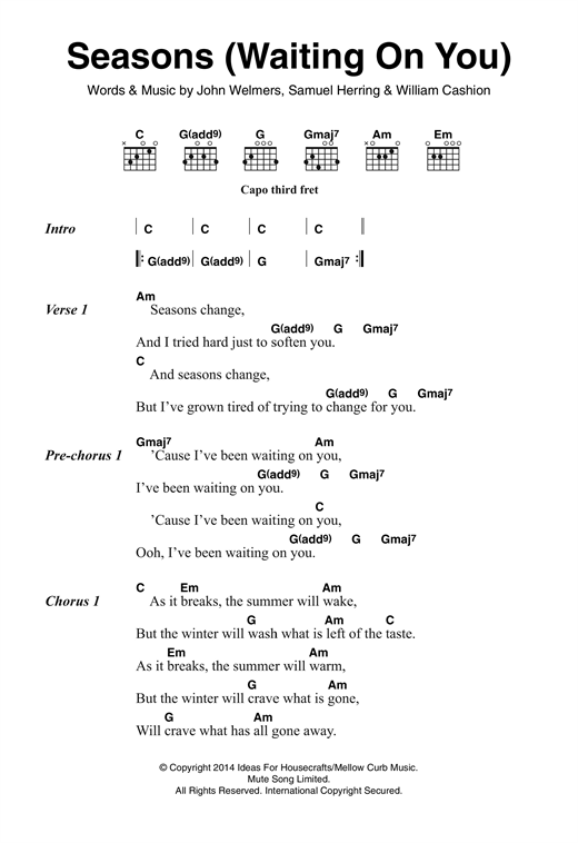 Future Islands Seasons (Waiting On You) Sheet Music Notes & Chords for Lyrics & Chords - Download or Print PDF
