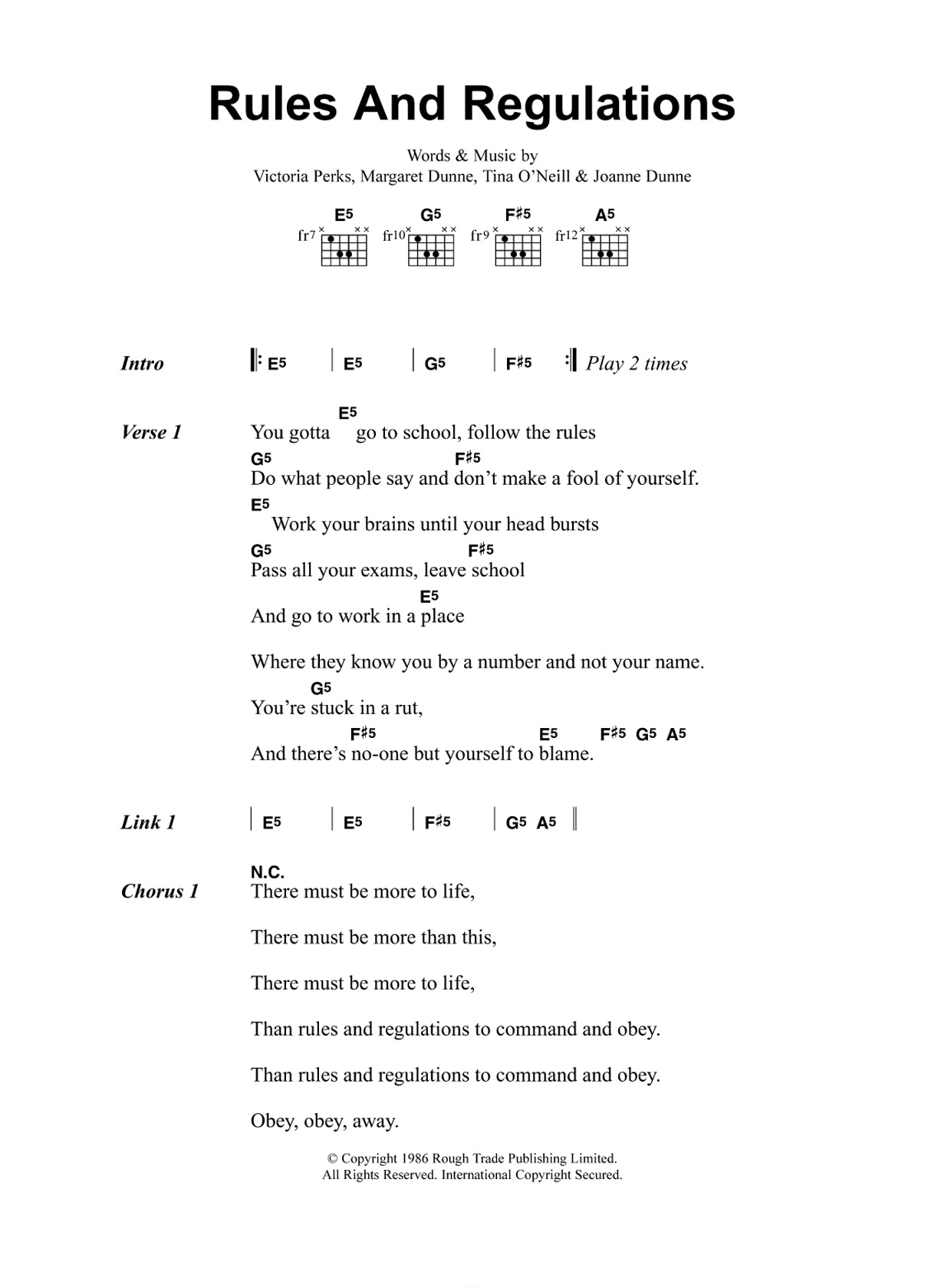 Fuzzbox Rules And Regulations Sheet Music Notes & Chords for Lyrics & Chords - Download or Print PDF