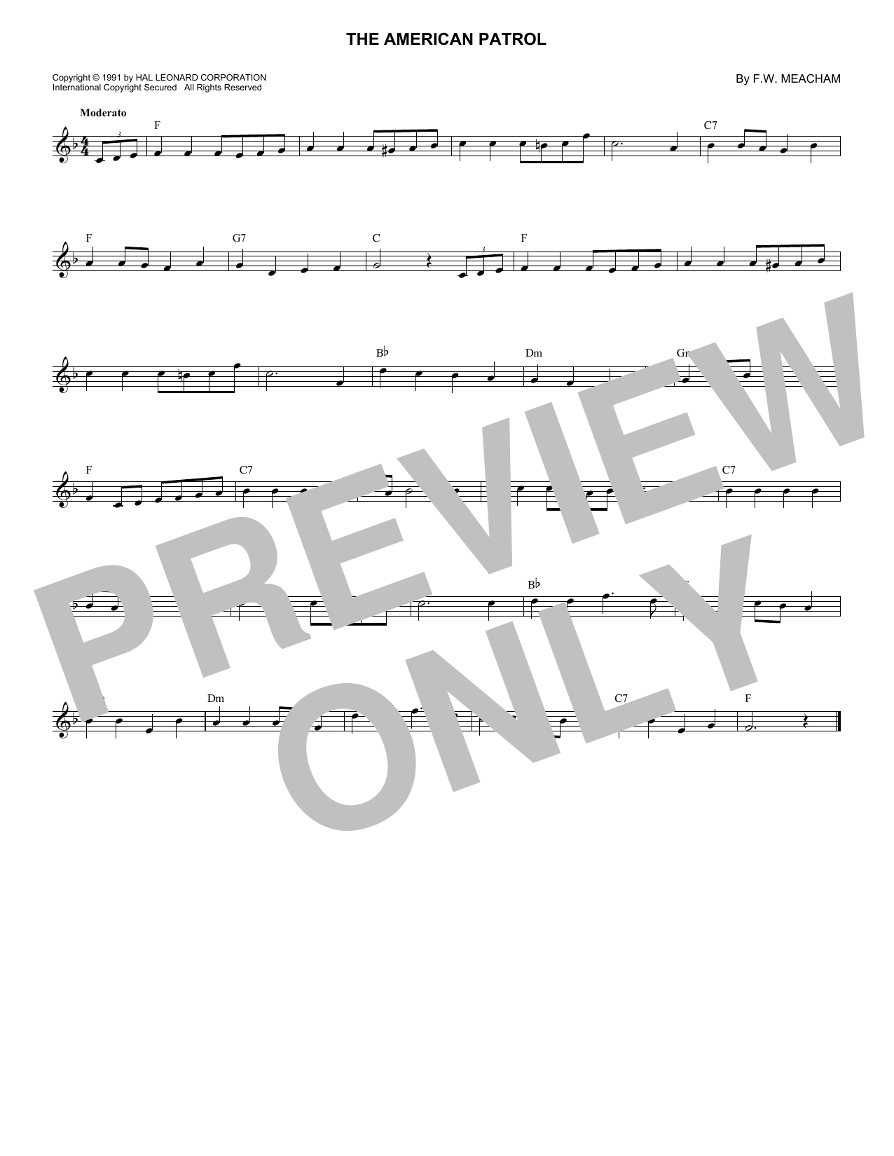 F.W. Meacham The American Patrol Sheet Music Notes & Chords for Melody Line, Lyrics & Chords - Download or Print PDF