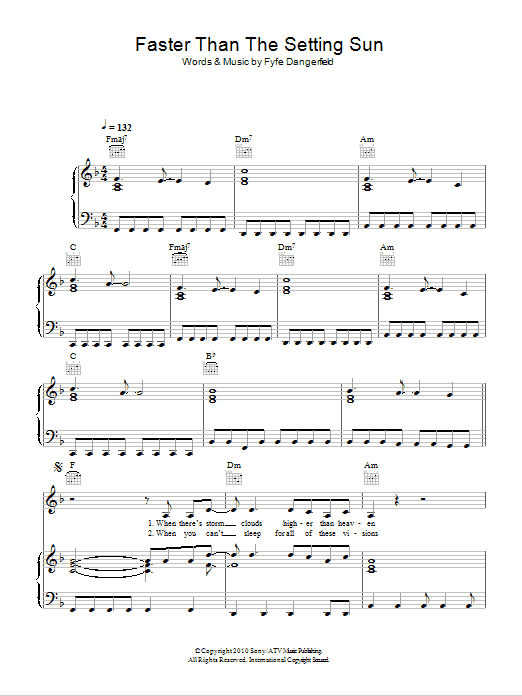 Fyfe Dangerfield Faster Than The Setting Sun Sheet Music Notes & Chords for Piano, Vocal & Guitar (Right-Hand Melody) - Download or Print PDF