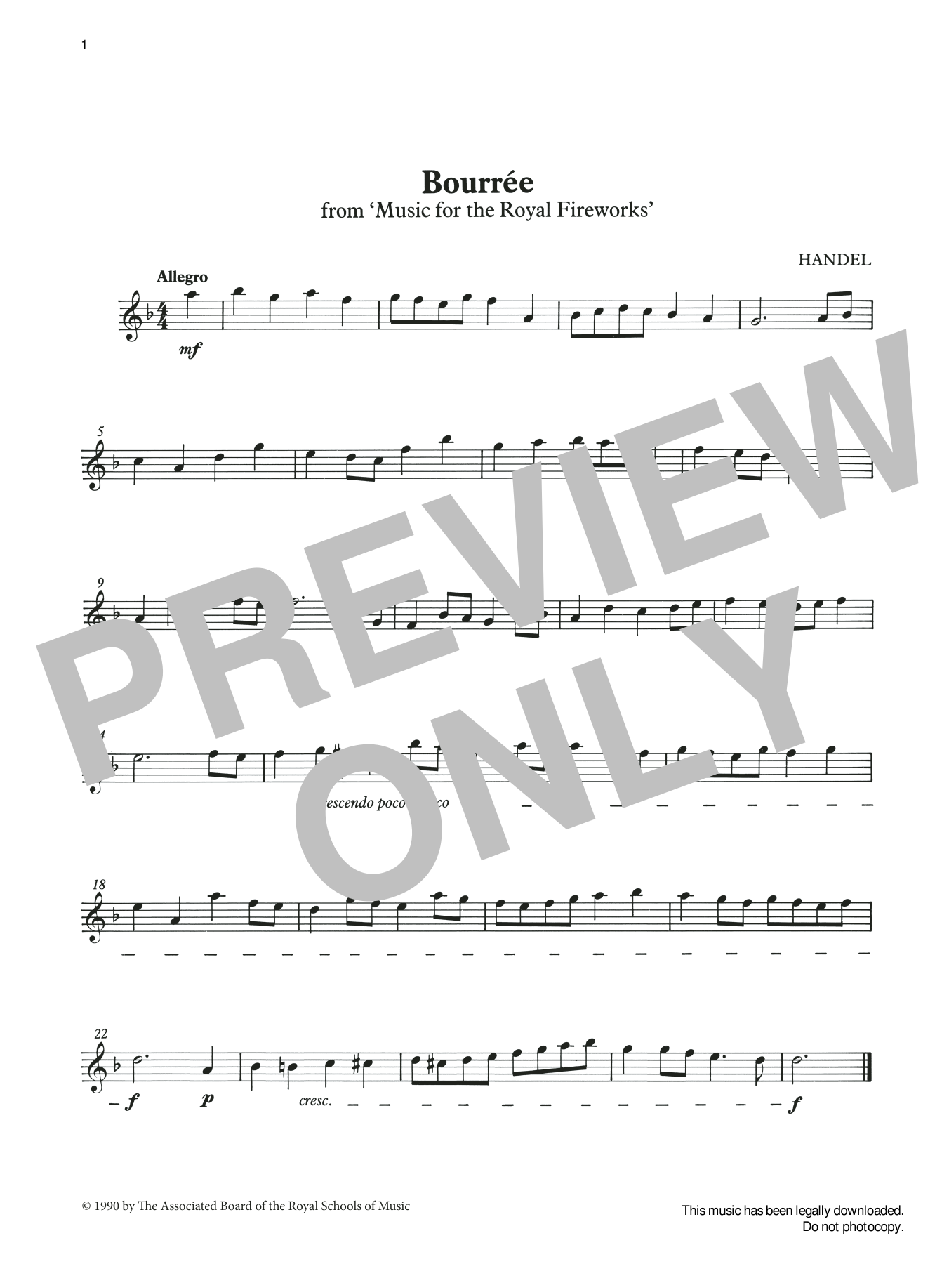 G. F. Handel Bourrée from Graded Music for Tuned Percussion, Book I Sheet Music Notes & Chords for Percussion Solo - Download or Print PDF