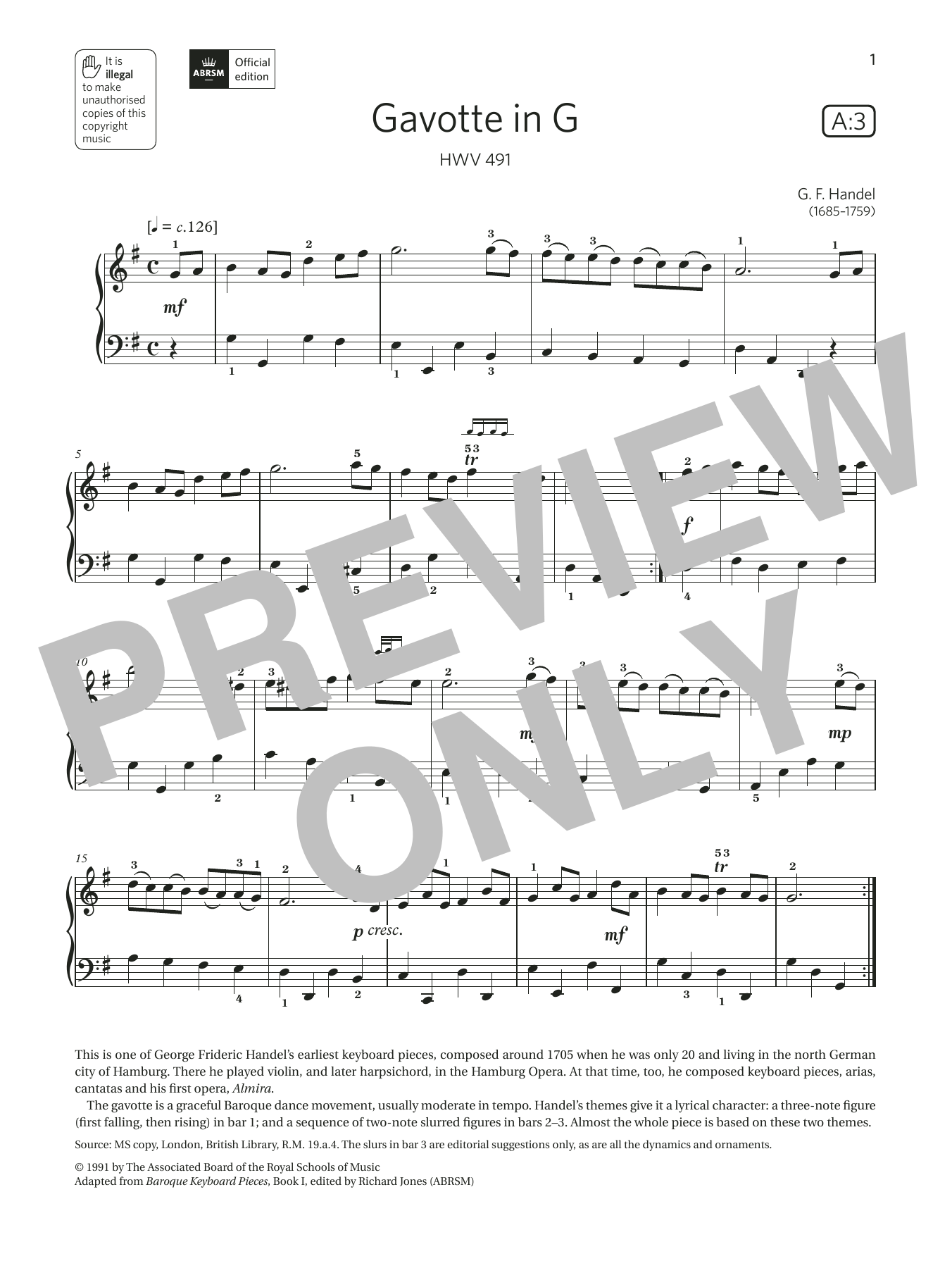 G. F. Handel Gavotte in G (Grade 3, list A3, from the ABRSM Piano Syllabus 2021 & 2022) Sheet Music Notes & Chords for Piano Solo - Download or Print PDF