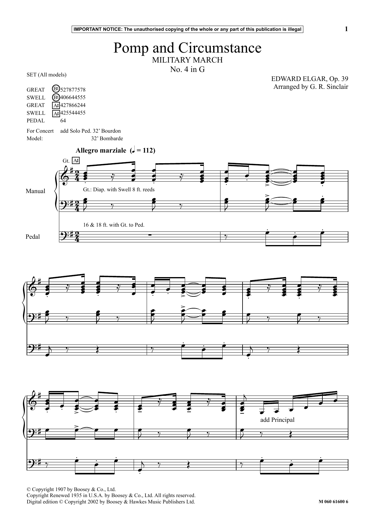 G. R. Sinclair Pomp And Circumstance (Military March No. 4 In G) Sheet Music Notes & Chords for Instrumental Solo - Download or Print PDF
