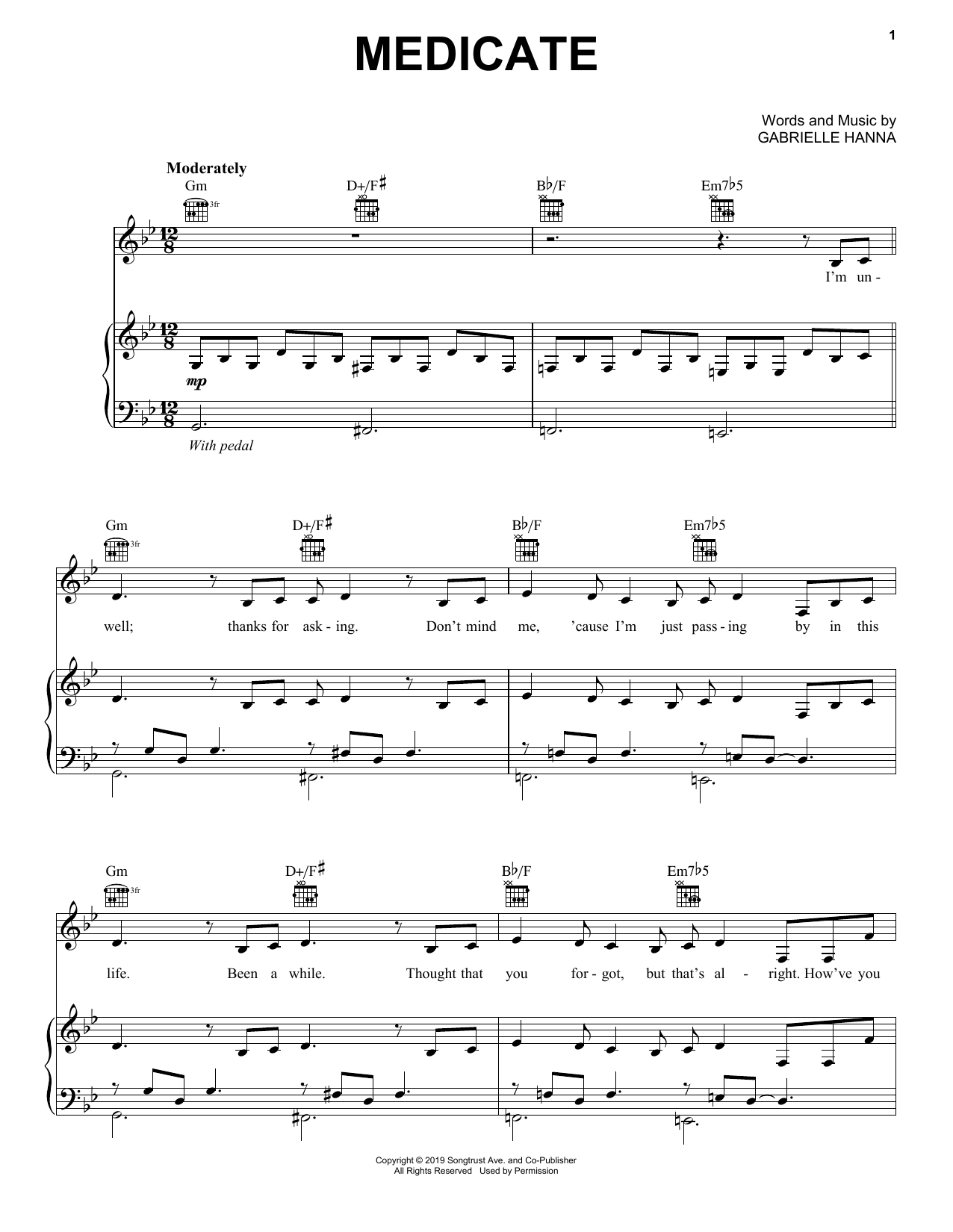 Gabbie Hanna Medicate Sheet Music Notes & Chords for Piano, Vocal & Guitar (Right-Hand Melody) - Download or Print PDF