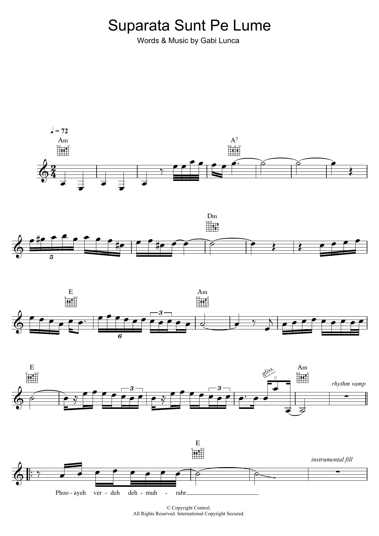 Gabi Lunca Suparata Sunt Pe Lume Sheet Music Notes & Chords for Melody Line, Lyrics & Chords - Download or Print PDF