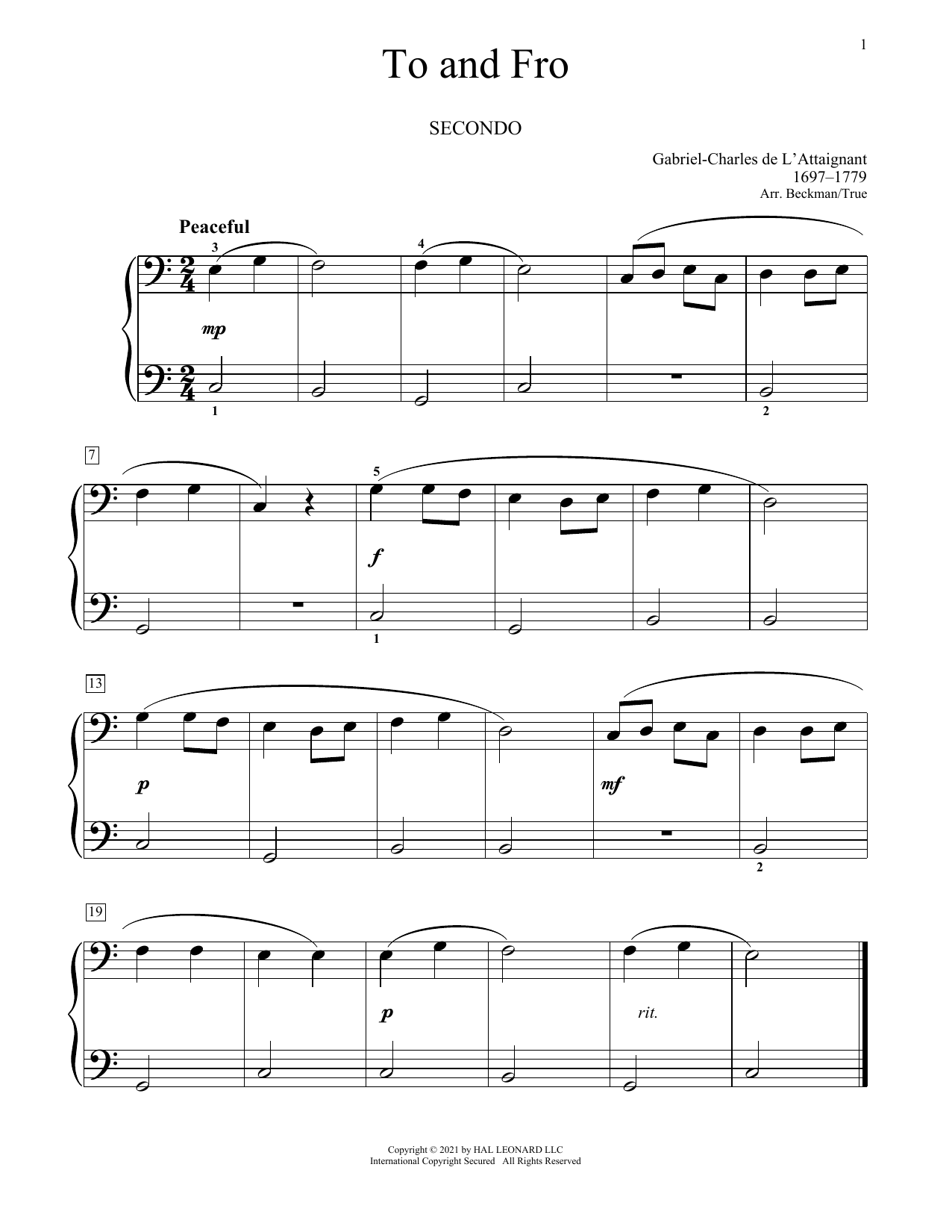 Gabriel De L'attaignant To And Fro Sheet Music Notes & Chords for Piano Duet - Download or Print PDF