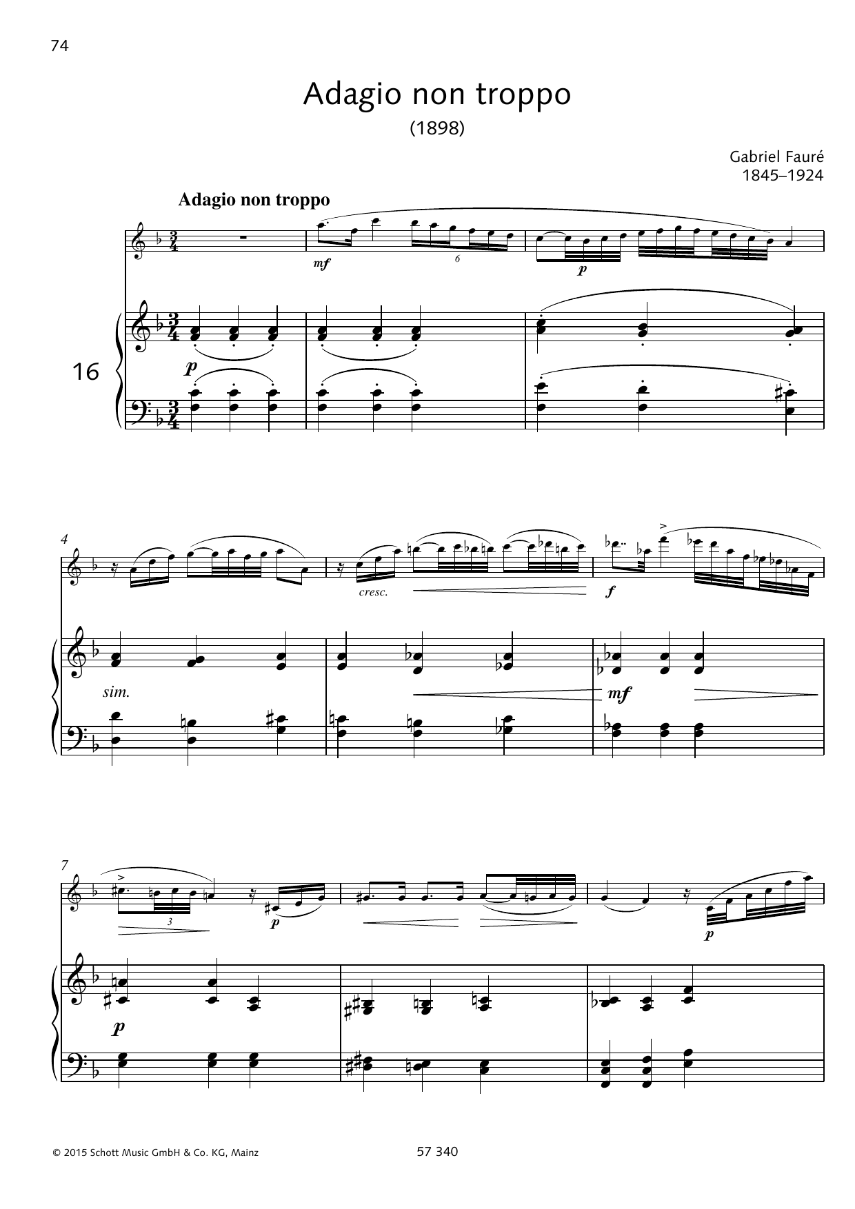 Gabriel Fauré Adagio non troppo Sheet Music Notes & Chords for Woodwind Solo - Download or Print PDF