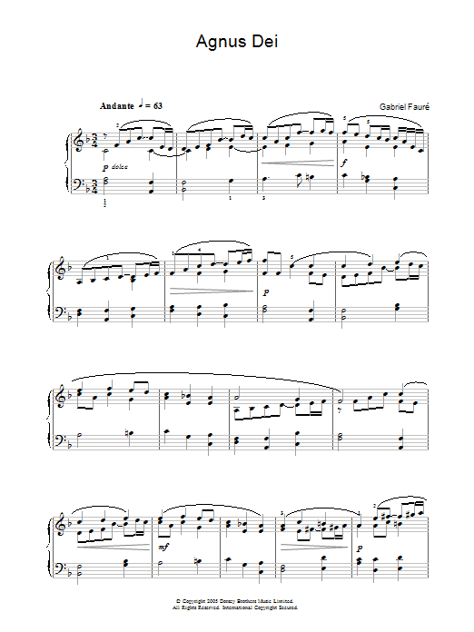 Gabriel Fauré Agnus Dei (from Requiem) Sheet Music Notes & Chords for Piano - Download or Print PDF