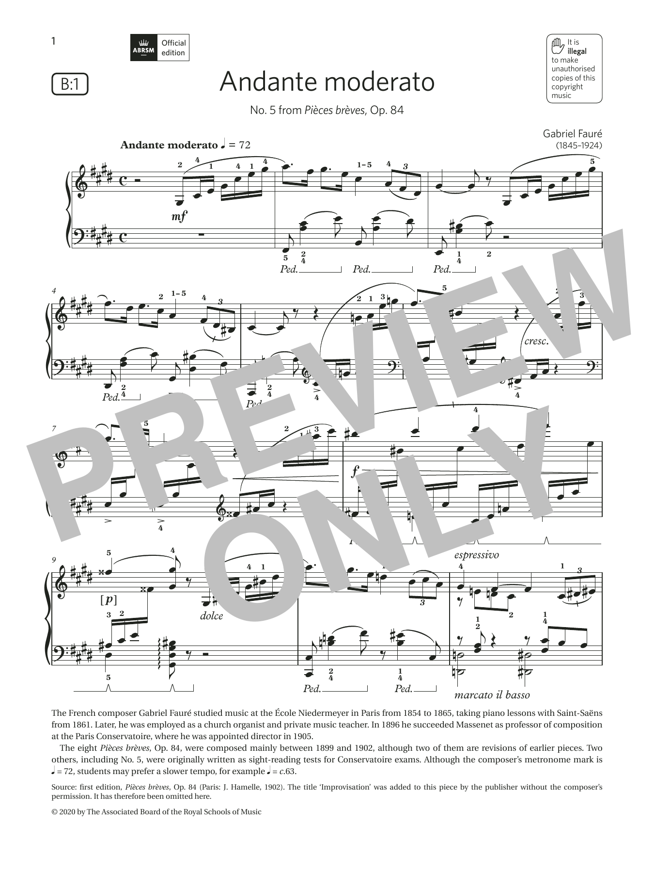 Gabriel Faure Andante moderato (Grade 7, list B1, from the ABRSM Piano Syllabus 2021 & 2022) Sheet Music Notes & Chords for Piano Solo - Download or Print PDF