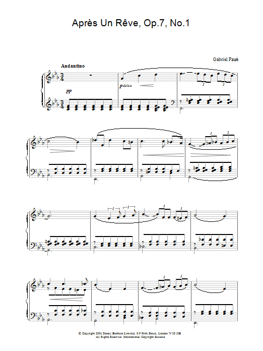 Gabriel Fauré Après Un Rêve, Op.7, No.1 Sheet Music Notes & Chords for Piano - Download or Print PDF