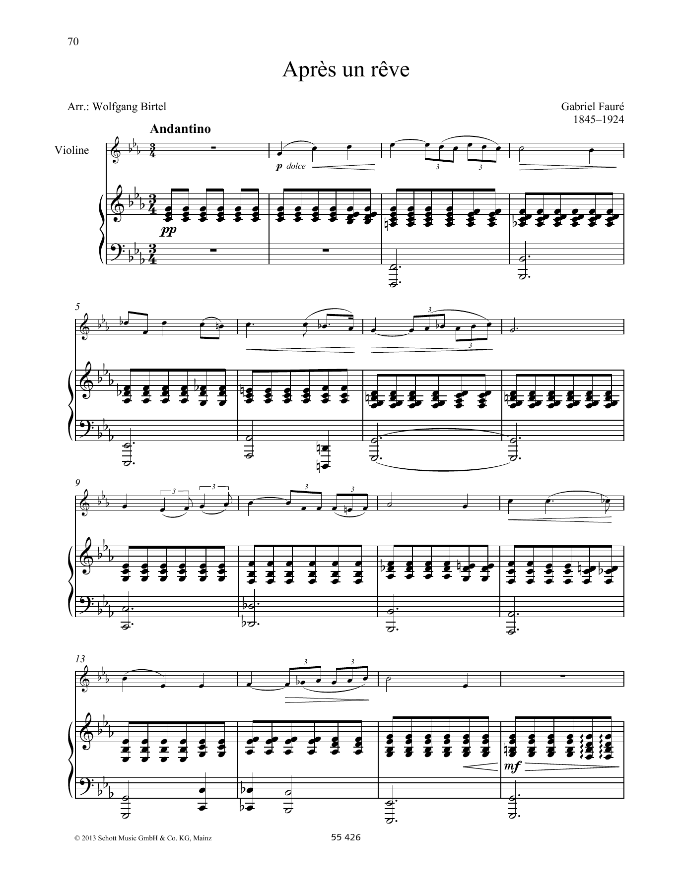 Gabriel Fauré Après un rêve Sheet Music Notes & Chords for String Solo - Download or Print PDF