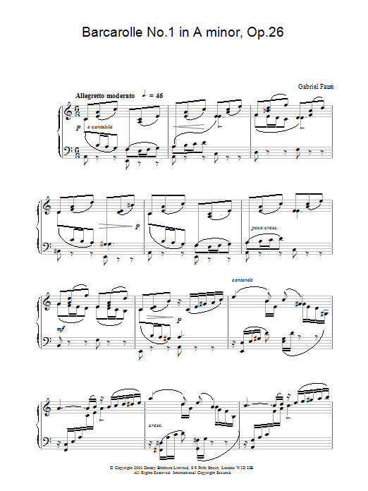 Gabriel Fauré Barcarolle No.1 in A minor, Op.26 Sheet Music Notes & Chords for Piano - Download or Print PDF