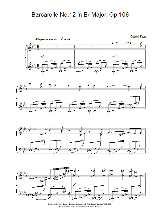 Gabriel Fauré Barcarolle No.12 in E Flat Major, Op.106 Sheet Music Notes & Chords for Piano - Download or Print PDF