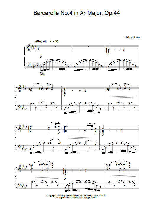 Gabriel Fauré Barcarolle No.4 in A Flat Major, Op.44 Sheet Music Notes & Chords for Piano - Download or Print PDF