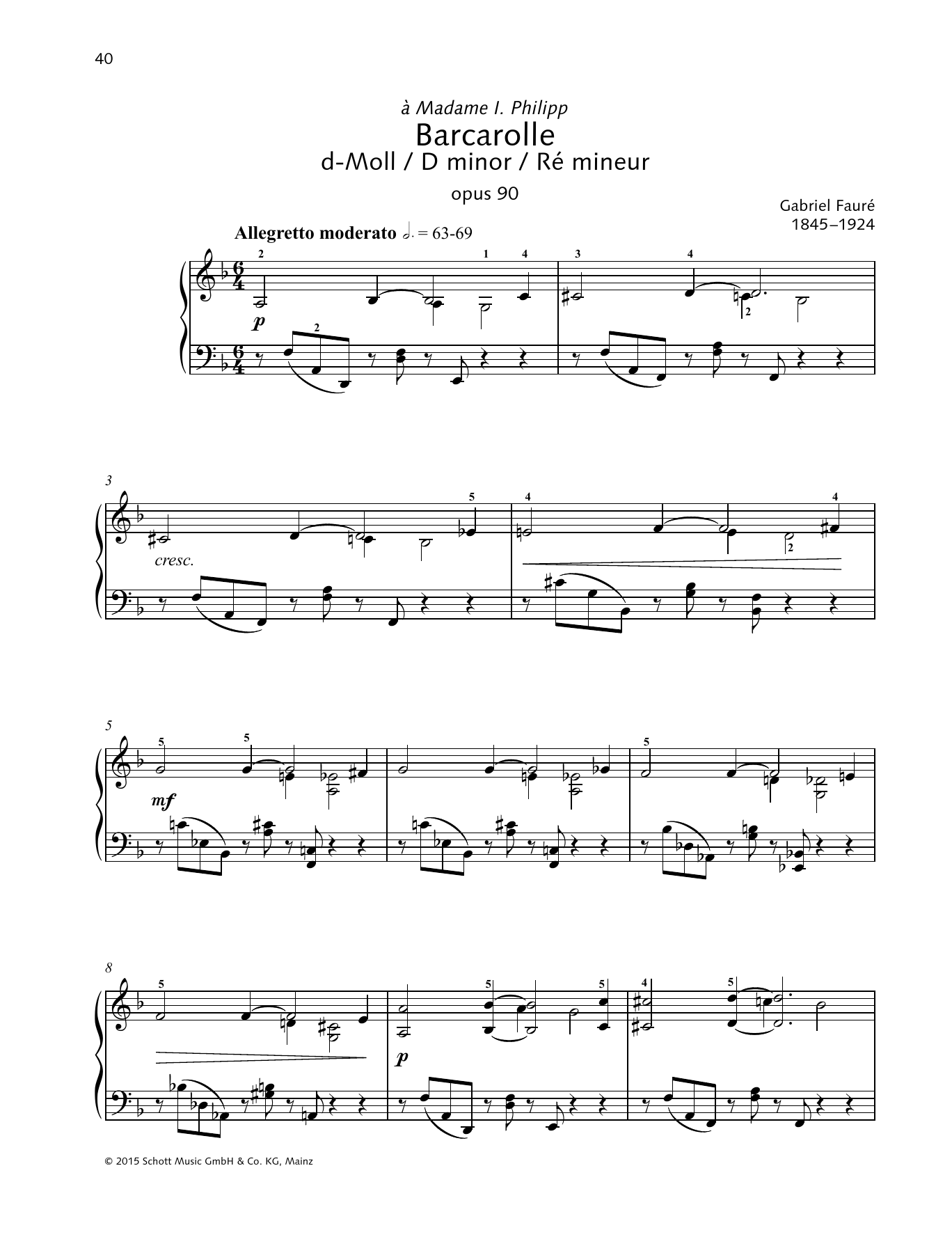 Gabriel Fauré Barcarolle Sheet Music Notes & Chords for Piano Solo - Download or Print PDF