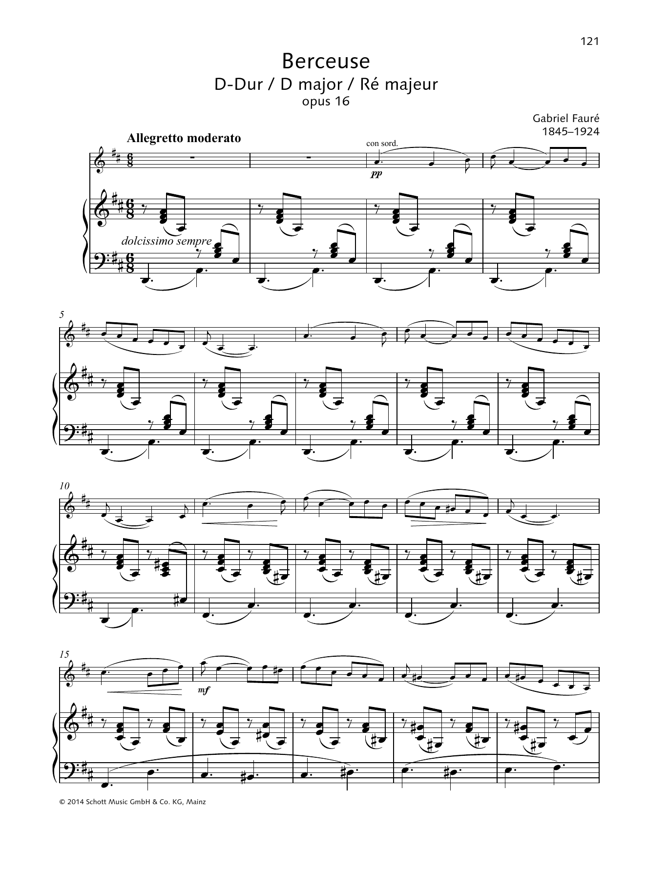 Gabriel Fauré Berceuse D major Sheet Music Notes & Chords for String Solo - Download or Print PDF