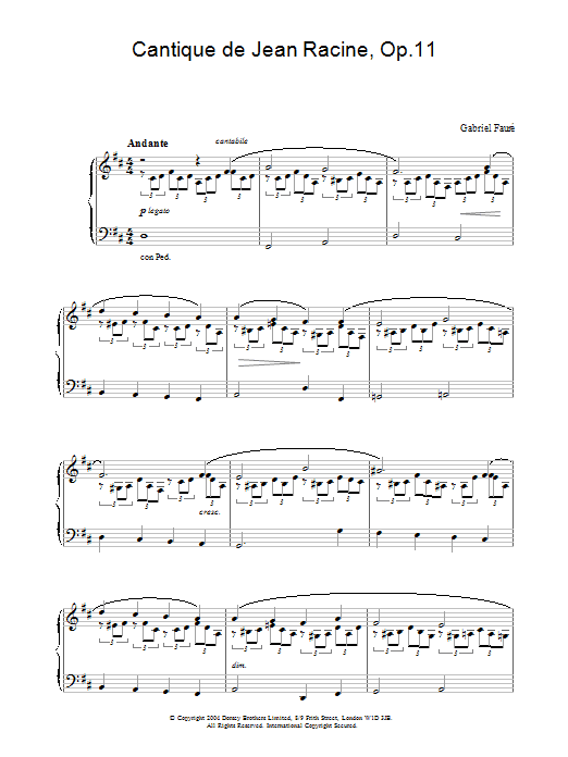 Gabriel Fauré Cantique de Jean Racine, Op.11 Sheet Music Notes & Chords for Piano - Download or Print PDF