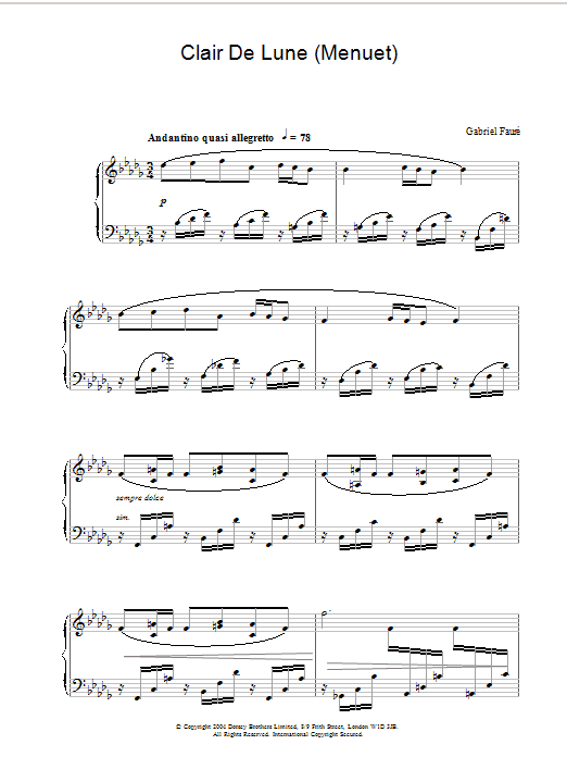 Gabriel Fauré Clair De Lune (Menuet) Sheet Music Notes & Chords for Piano - Download or Print PDF