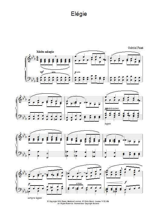 Gabriel Faure Elegie Sheet Music Notes & Chords for Piano - Download or Print PDF