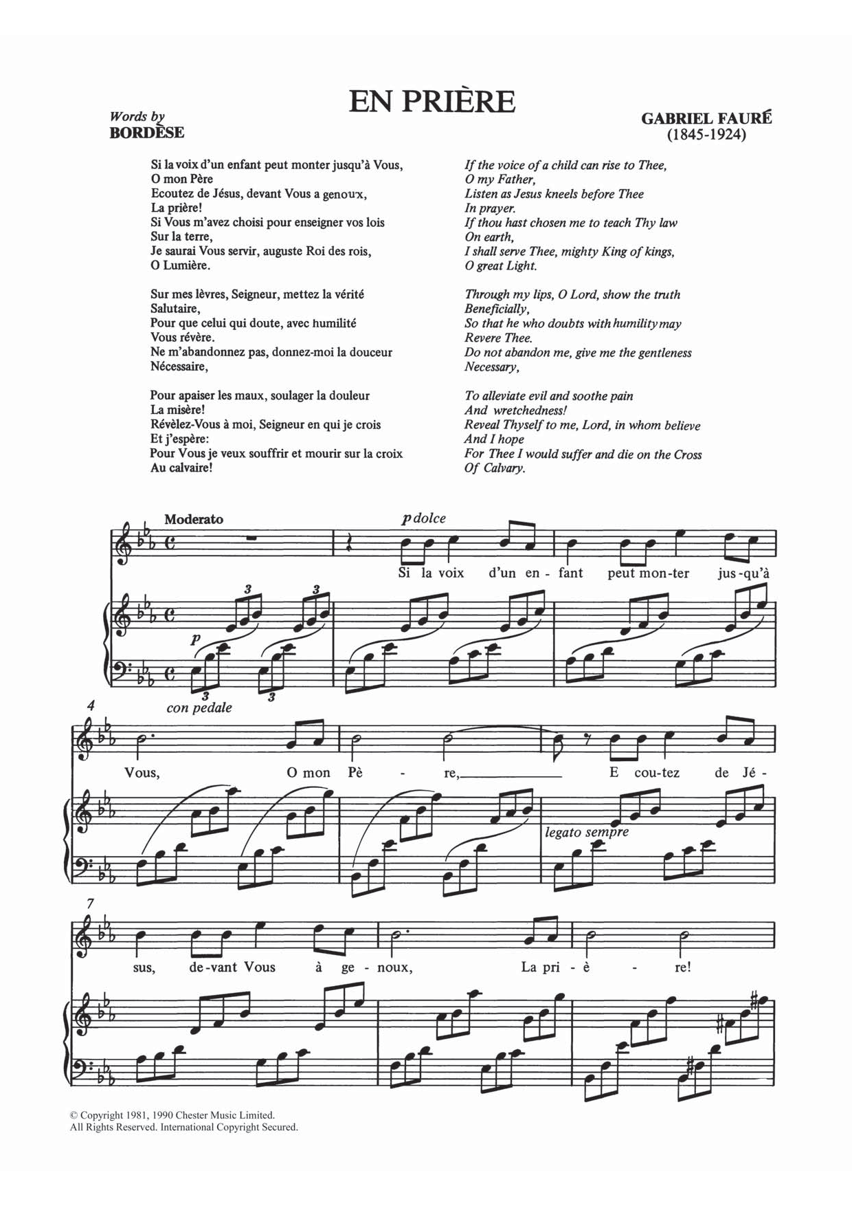 Gabriel Fauré En Priere Sheet Music Notes & Chords for Piano & Vocal - Download or Print PDF