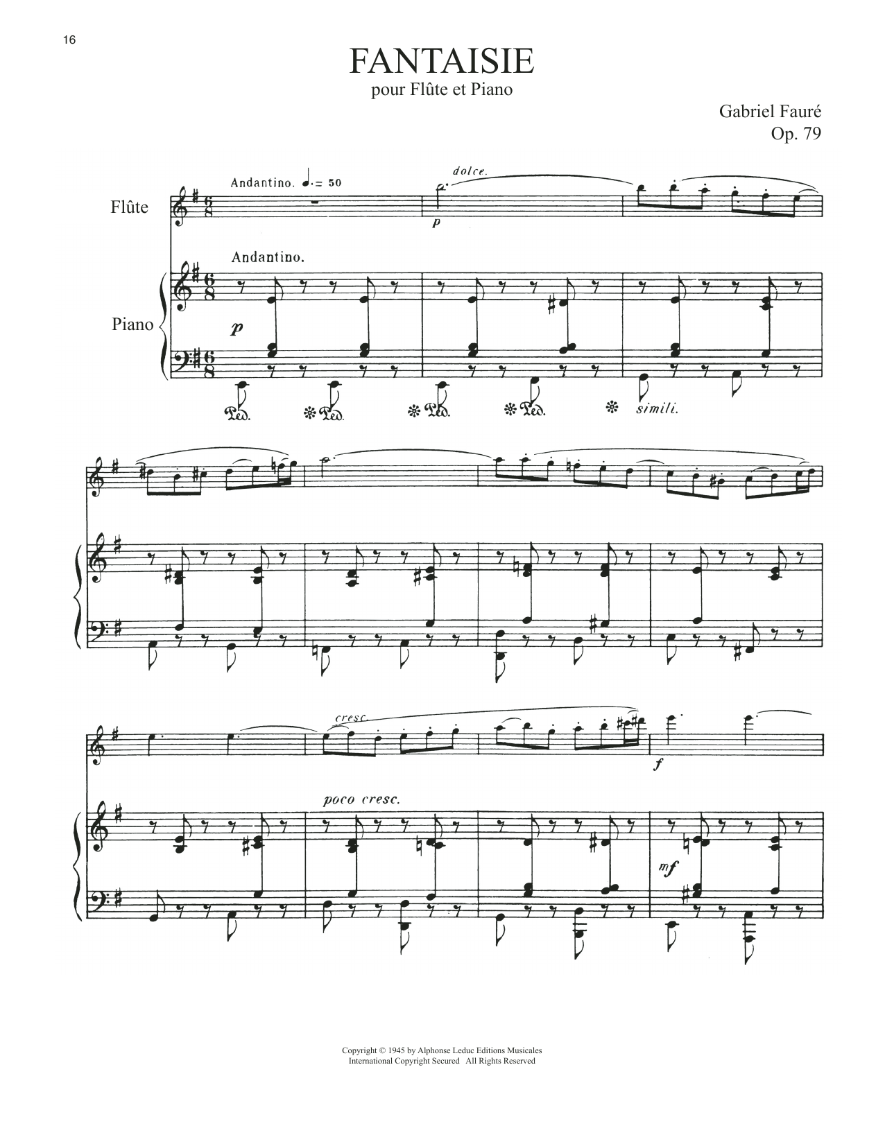 Gabriel Faure Fantasie, Op. 79 Sheet Music Notes & Chords for Flute and Piano - Download or Print PDF