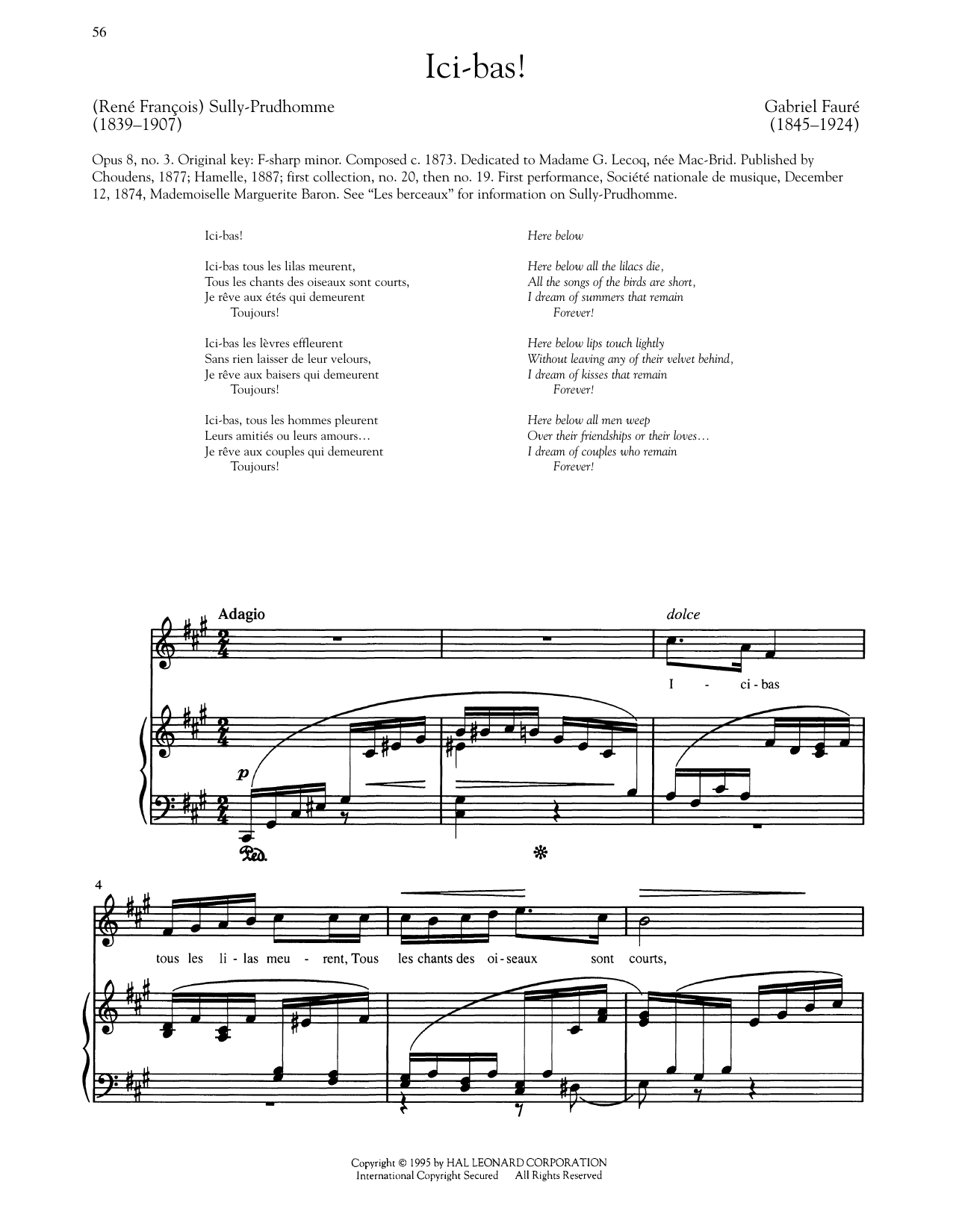 Gabriel Fauré Ici-Bas (High Voice) Sheet Music Notes & Chords for Piano & Vocal - Download or Print PDF