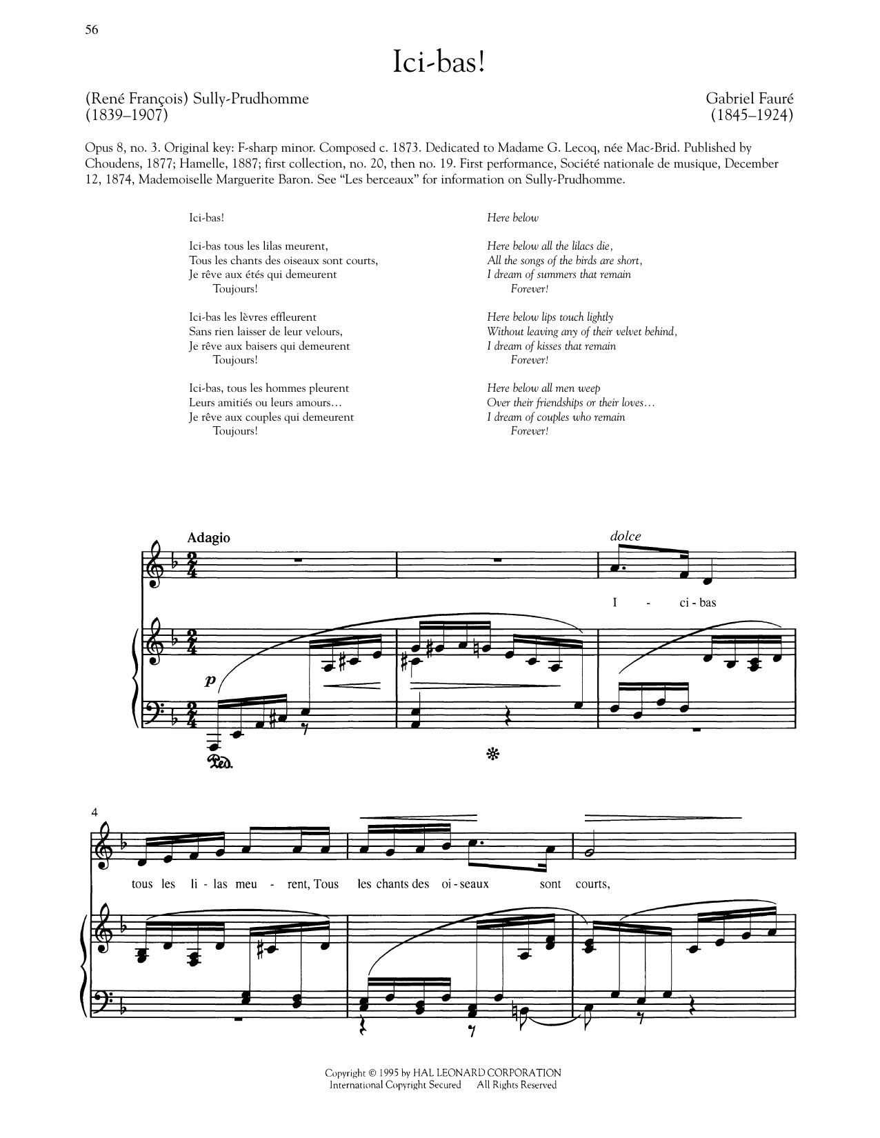 Gabriel Fauré Ici-Bas (Low Voice) Sheet Music Notes & Chords for Piano & Vocal - Download or Print PDF