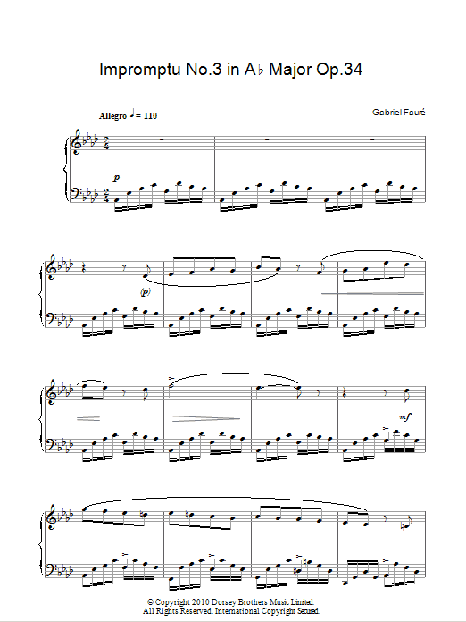 Gabriel Faure Impromptu No. 3 In A Flat Sheet Music Notes & Chords for Piano - Download or Print PDF