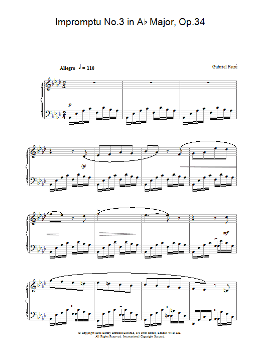 Gabriel Fauré Impromptu No.3 in A Flat Major, Op.34 Sheet Music Notes & Chords for Piano - Download or Print PDF