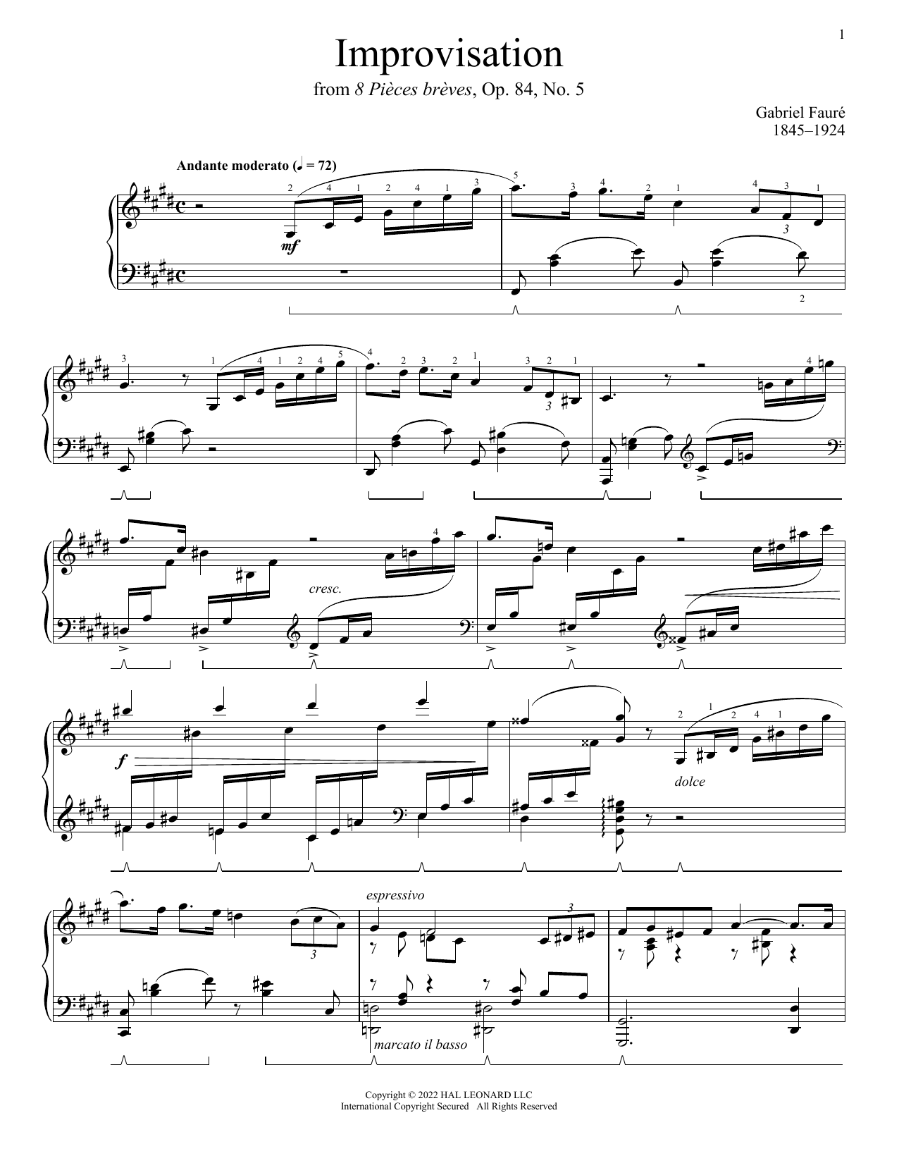 Gabriel Faure Improvisation In C-Sharp Minor, Op. 84, No. 5 Sheet Music Notes & Chords for Piano Solo - Download or Print PDF