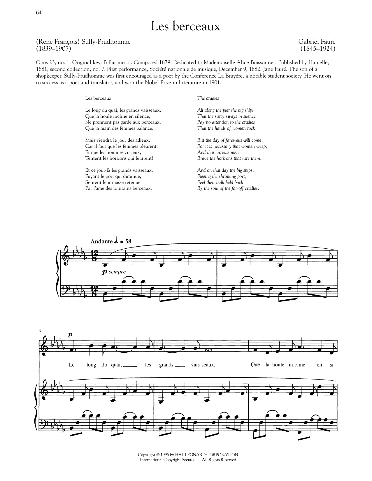 Gabriel Fauré Les Berceaux (Low Voice) Sheet Music Notes & Chords for Piano & Vocal - Download or Print PDF