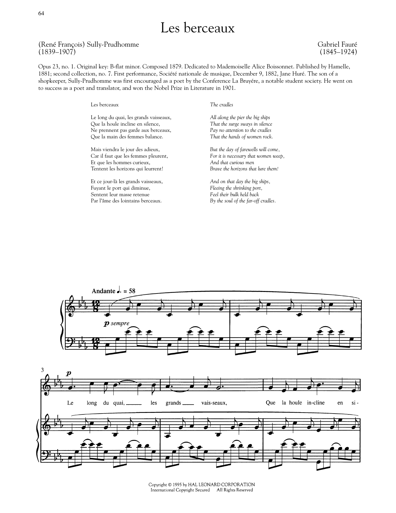Gabriel Faure Les Berceaux Sheet Music Notes & Chords for Piano & Vocal - Download or Print PDF