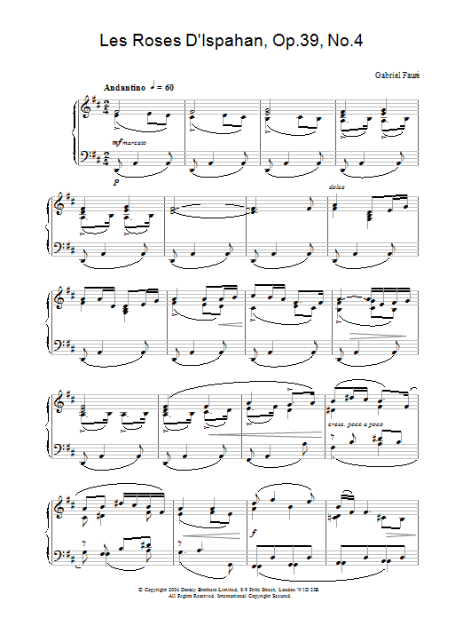 Gabriel Fauré Les Roses D'Ispahan, Op.39, No.4 Sheet Music Notes & Chords for Piano - Download or Print PDF