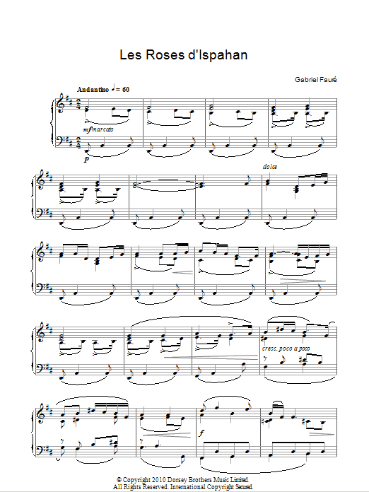 Gabriel Faure Les Roses D'Ispahan Sheet Music Notes & Chords for Piano - Download or Print PDF