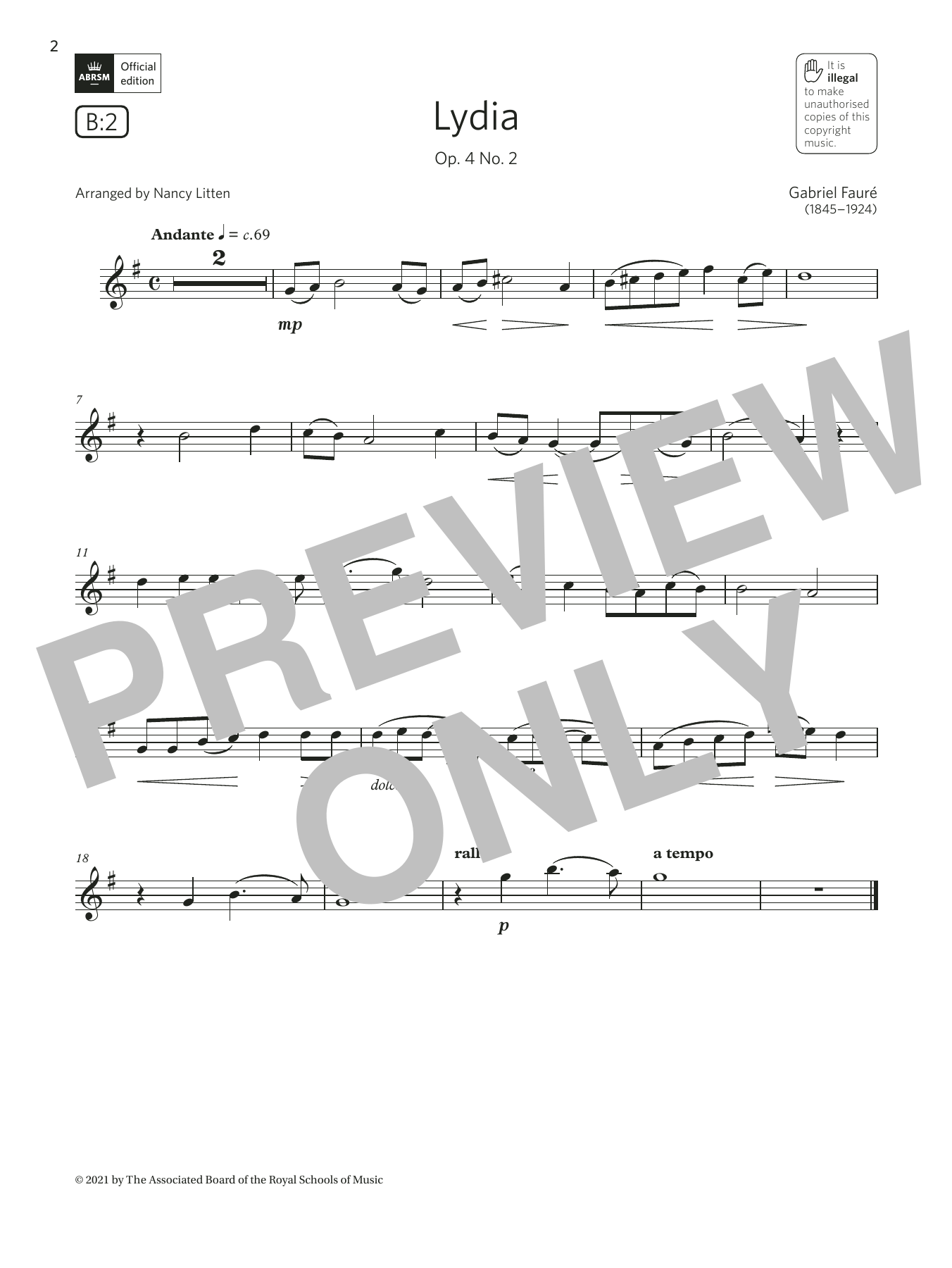 Gabriel Faure Lydia, Op. 4 No. 2 (Grade 3 List B2 from the ABRSM Clarinet syllabus from 2022) Sheet Music Notes & Chords for Clarinet Solo - Download or Print PDF