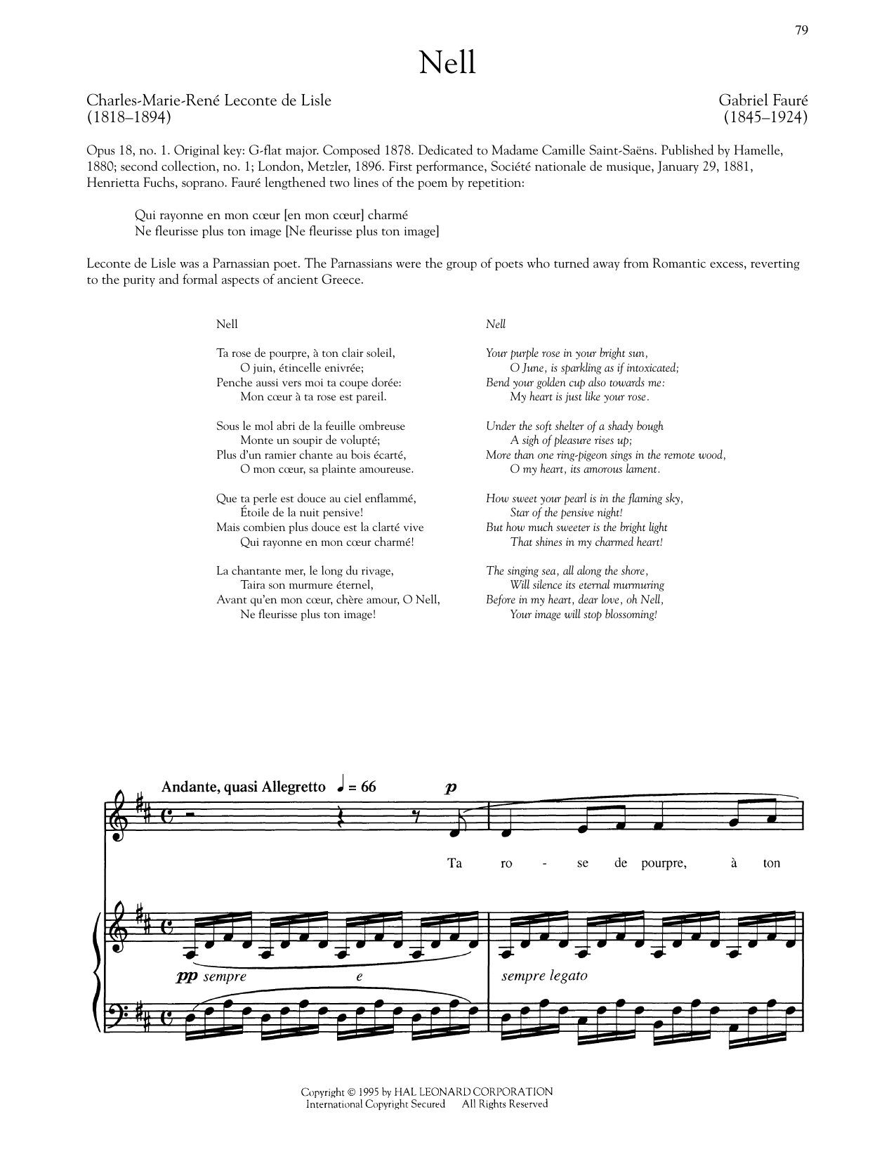 Gabriel Fauré Nell (Low Voice) Sheet Music Notes & Chords for Piano & Vocal - Download or Print PDF