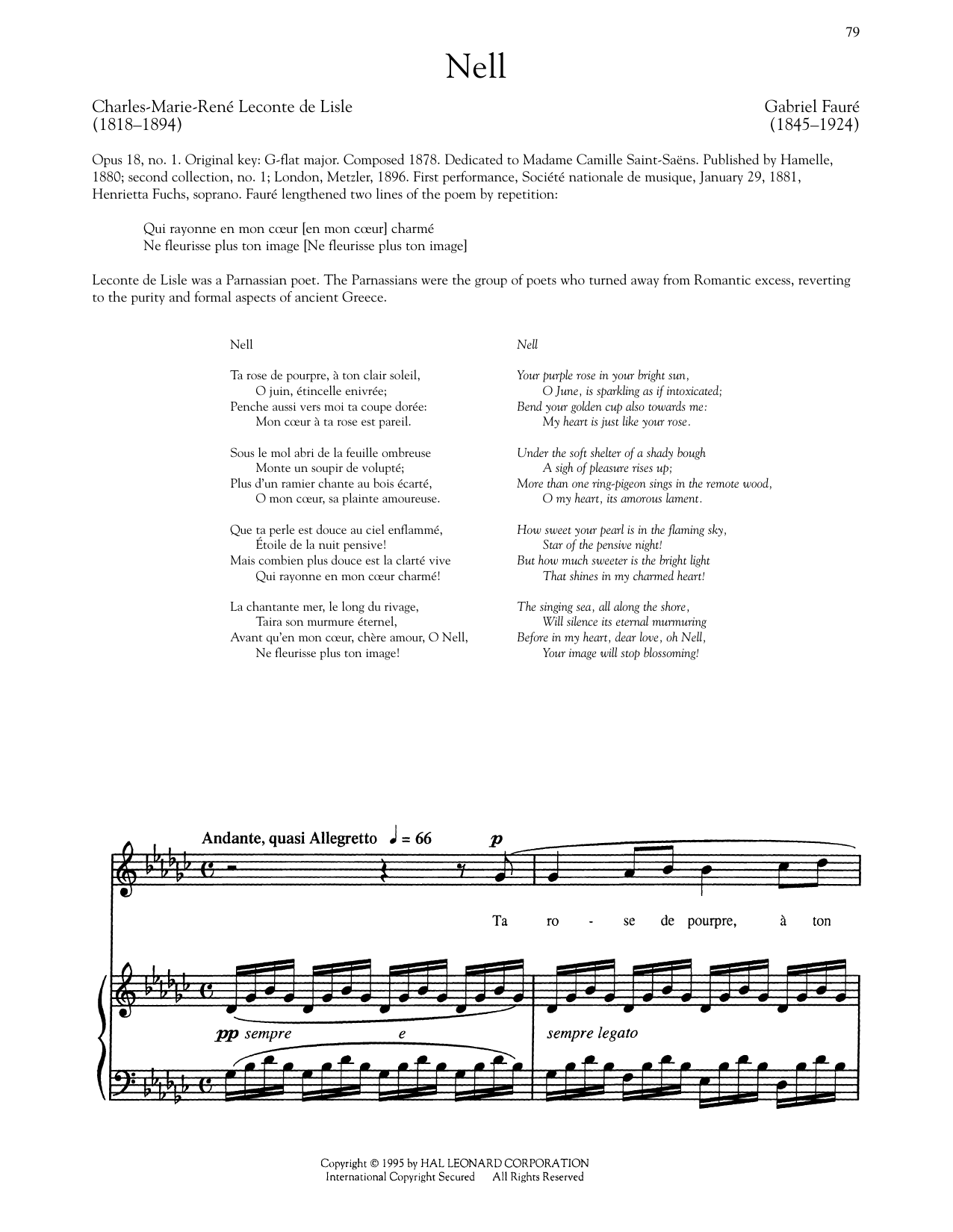 Gabriel Faure Nell Sheet Music Notes & Chords for Piano & Vocal - Download or Print PDF