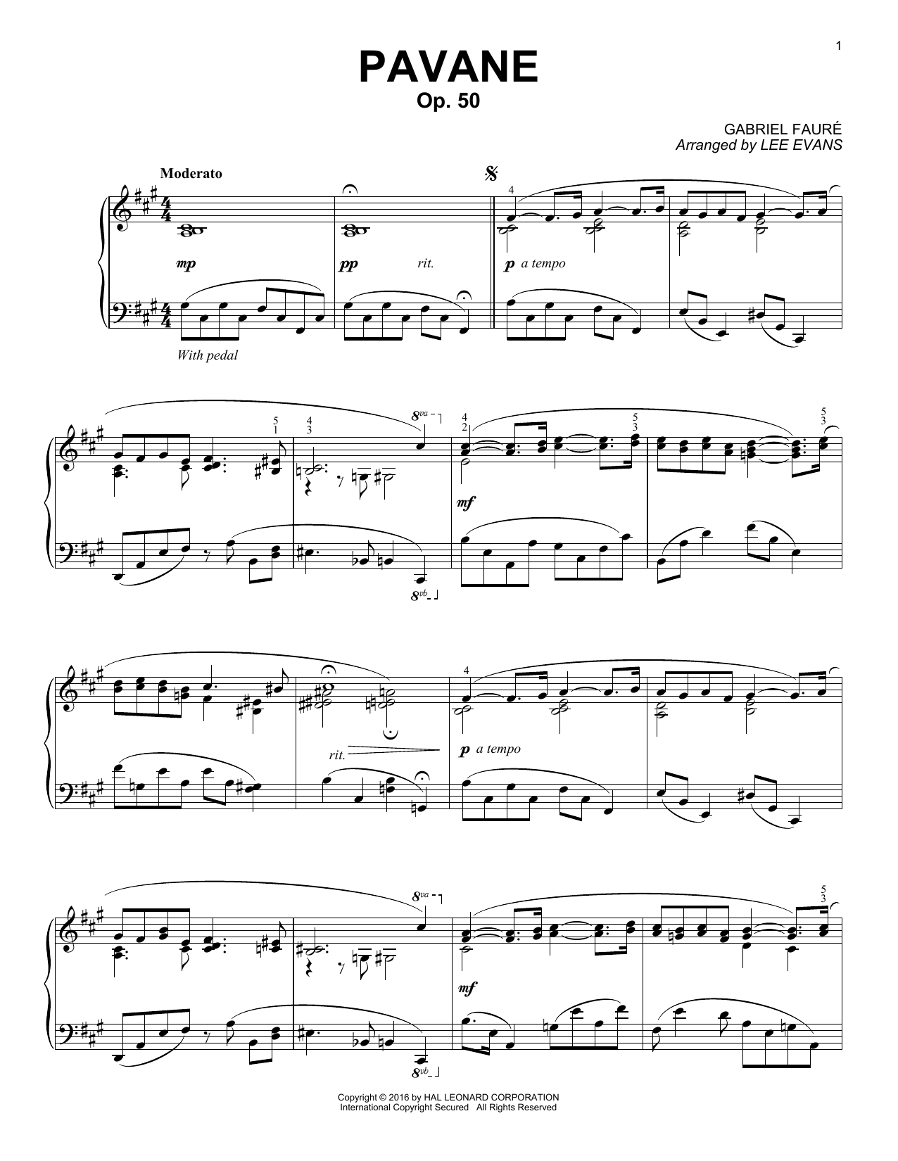 Lee Evans Pavane, Op. 50 Sheet Music Notes & Chords for Piano - Download or Print PDF