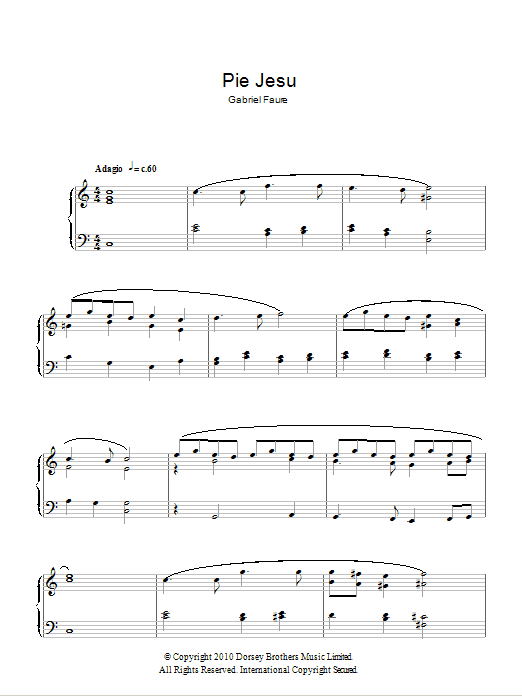 Gabriel Faure Pie Jesu (from Requiem, Op. 48) Sheet Music Notes & Chords for Easy Piano - Download or Print PDF