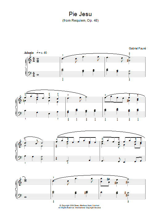 Gabriel Faure Pie Jesu, Requiem, Op.48 Sheet Music Notes & Chords for Piano Solo - Download or Print PDF