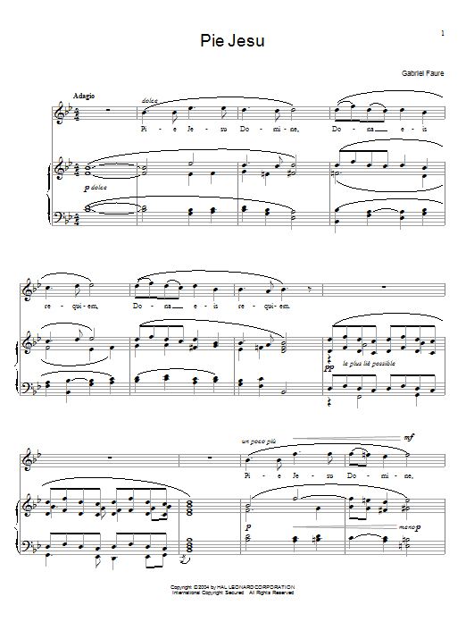 Gabriel Faure Pie Jesu Sheet Music Notes & Chords for Piano - Download or Print PDF