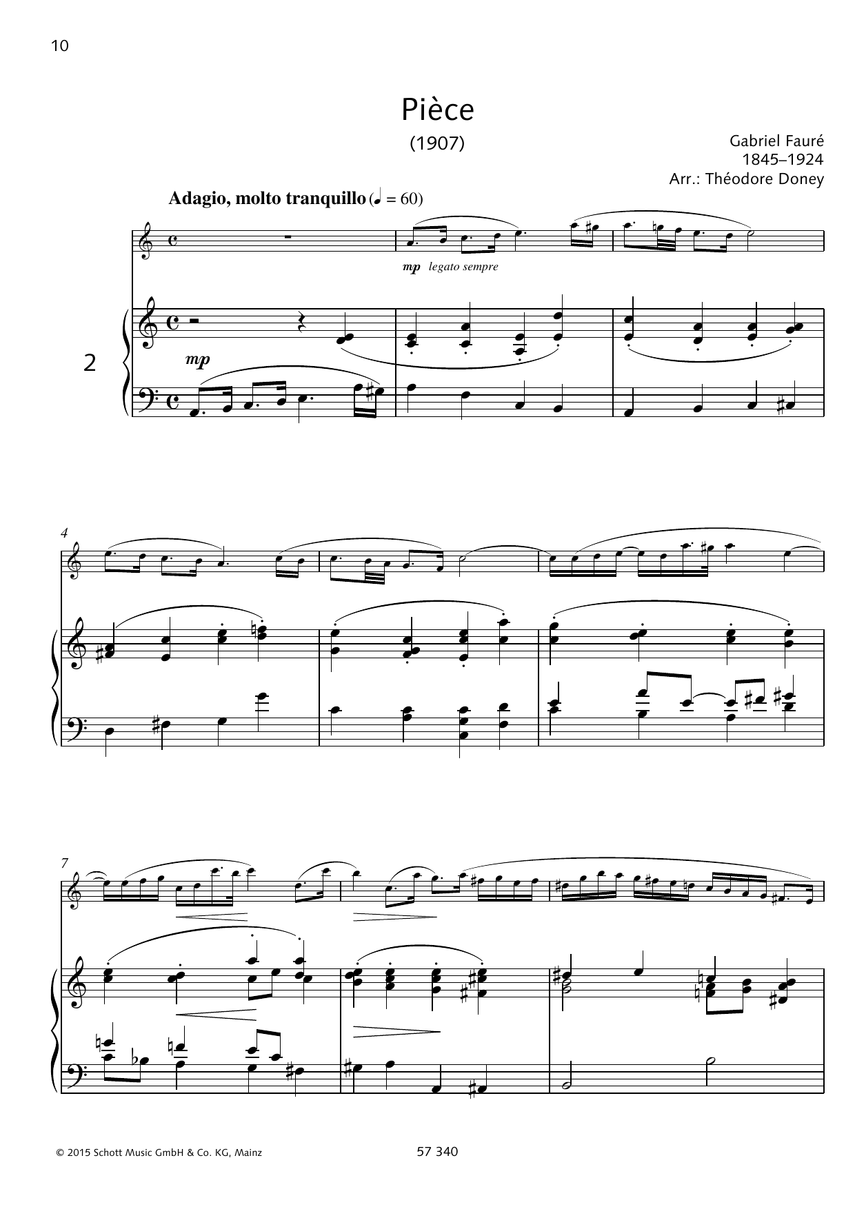 Gabriel Fauré Piece Sheet Music Notes & Chords for Woodwind Solo - Download or Print PDF