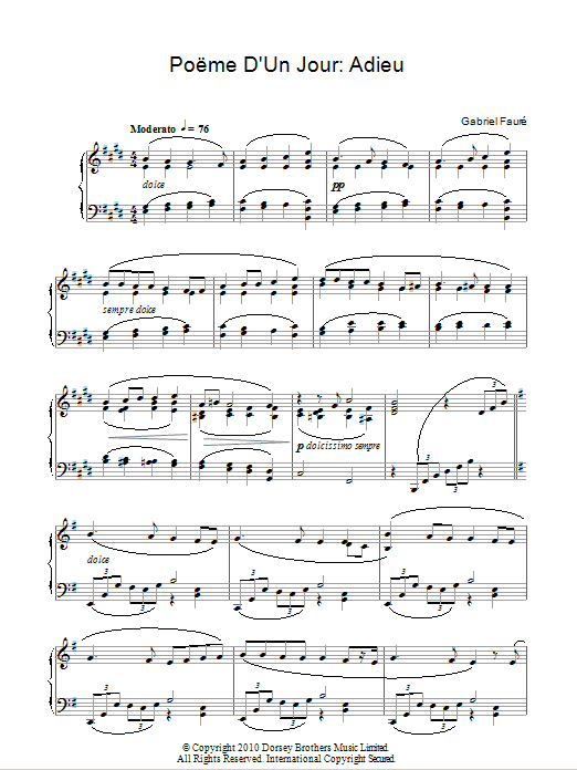 Gabriel Faure Poeme D'un Jour, Op. 21 Sheet Music Notes & Chords for Piano - Download or Print PDF