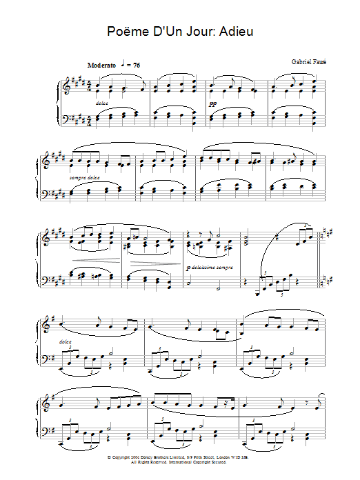 Gabriel Fauré Poëme D'Un Jour: Adieu Sheet Music Notes & Chords for Piano - Download or Print PDF