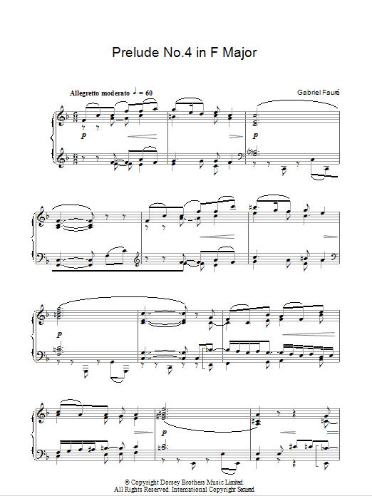 Gabriel Faure Prelude No. 4 In F Sheet Music Notes & Chords for Piano - Download or Print PDF