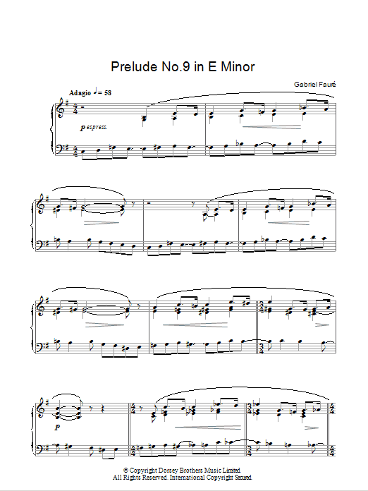 Gabriel Faure Prelude No. 9 In E Minor Sheet Music Notes & Chords for Piano Solo - Download or Print PDF